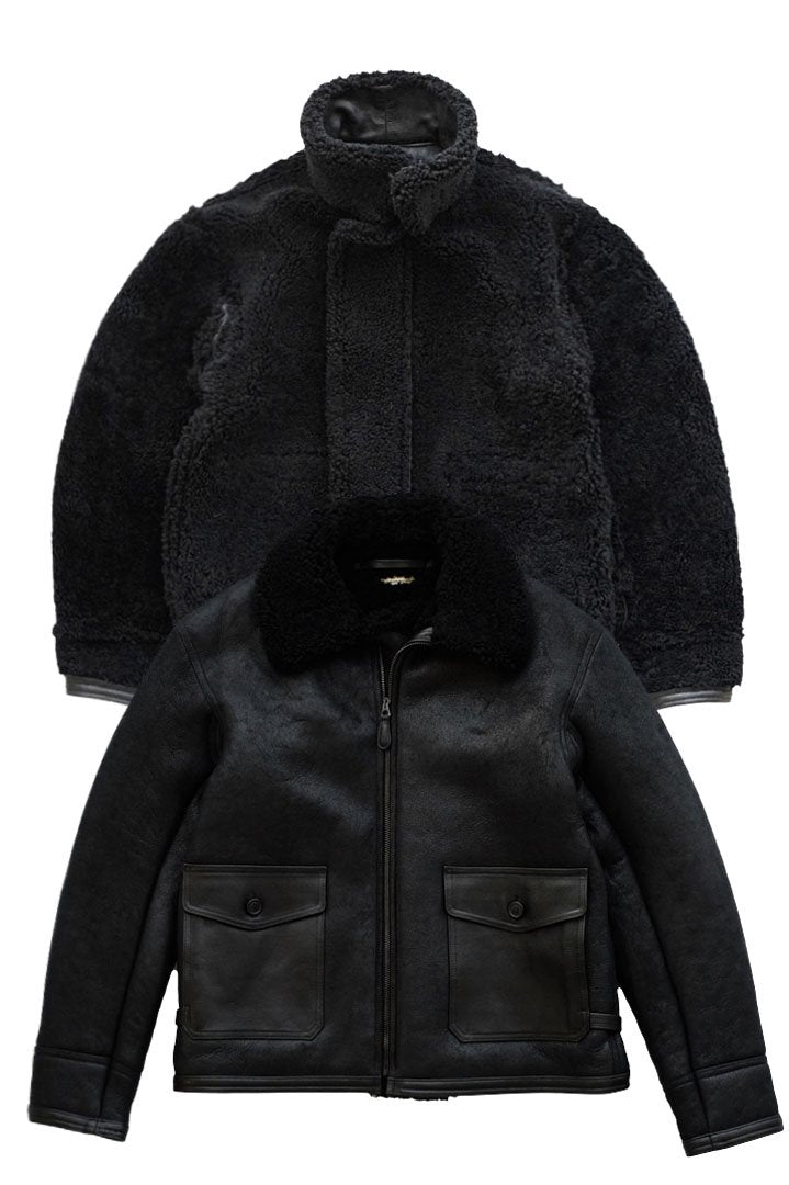 OLD JOE ★★★ - EXCLUSIVE REVERSIVLE DISTREESED SHEARLING JACKET - BLACK