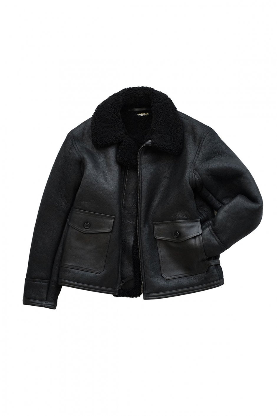 OLD JOE ★★★ - EXCLUSIVE REVERSIVLE DISTREESED SHEARLING JACKET - BLACK