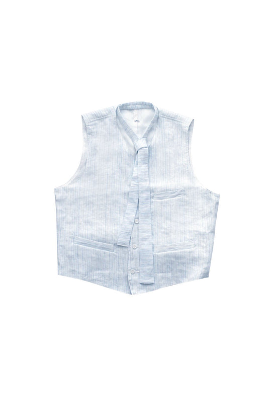 Porter Classic - LINEN STRIPE CLASSIC THREE PIECE VEST W/NECKTIE - L.BLUE