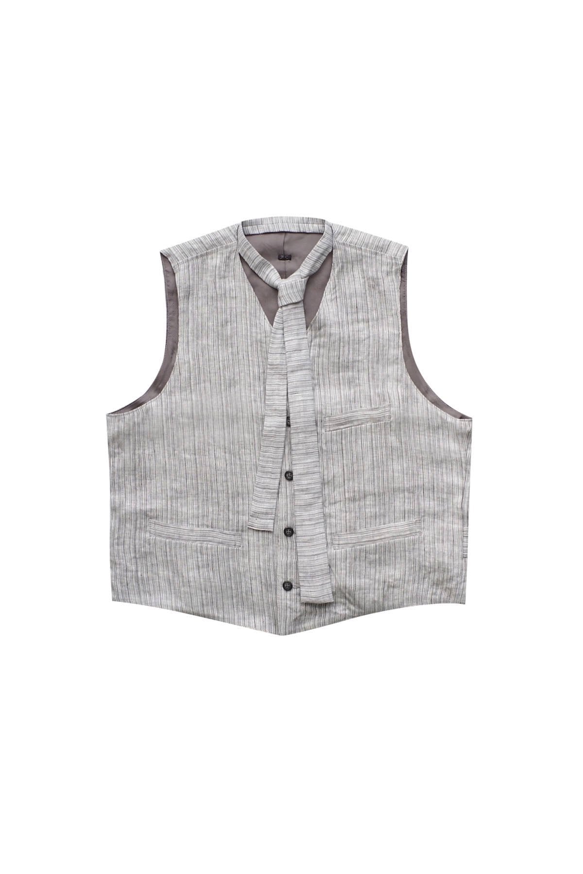 Porter Classic - LINEN STRIPE CLASSIC THREE PIECE VEST W/NECKTIE - BLACK