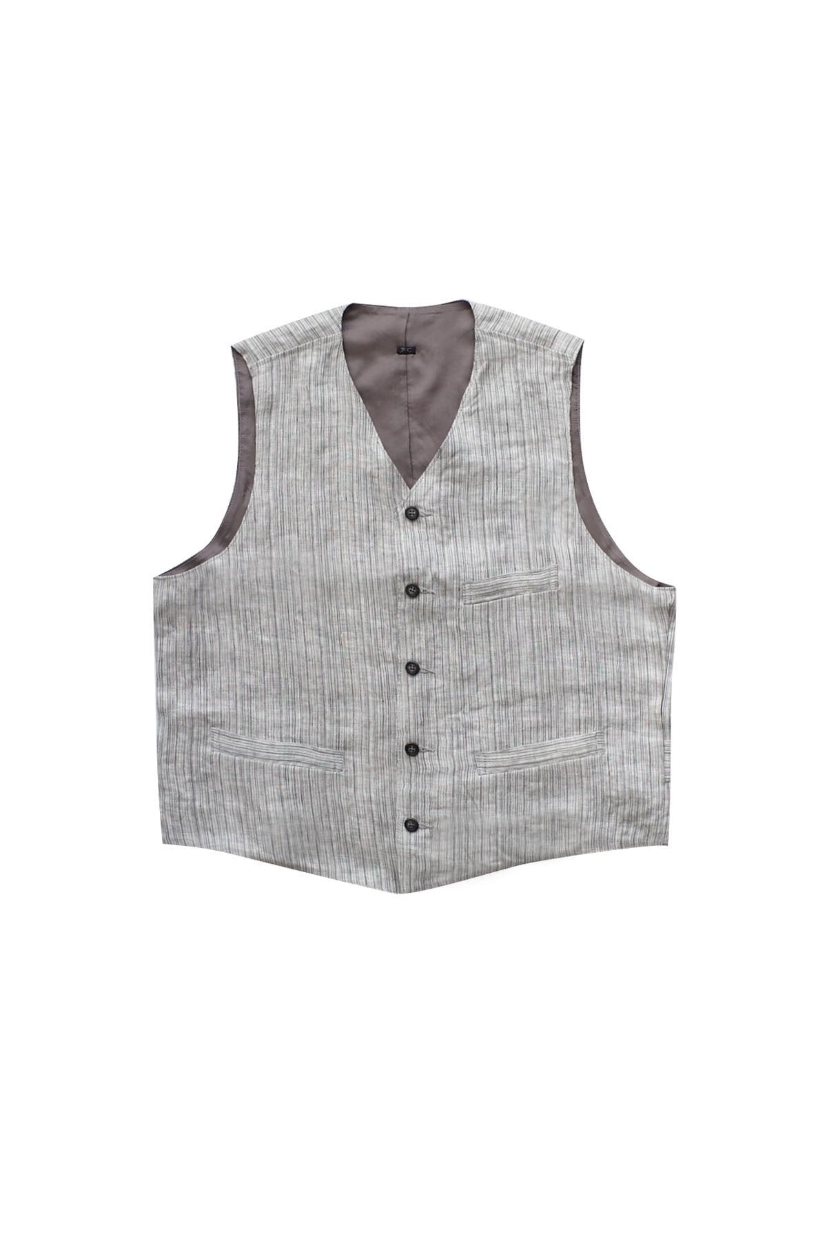 Porter Classic - LINEN STRIPE CLASSIC THREE PIECE VEST W/NECKTIE - BLACK