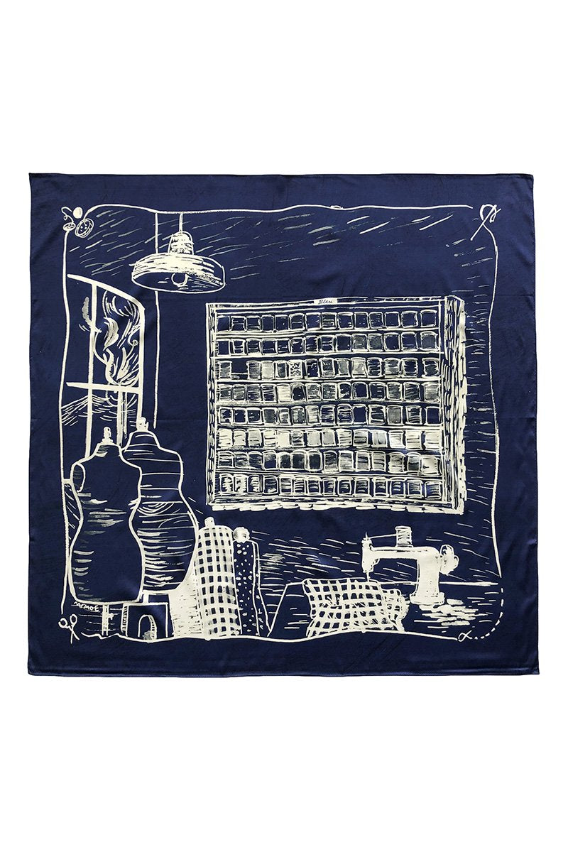 Porter Classic - SILK SCARF PARIS ATELIER - NAVY