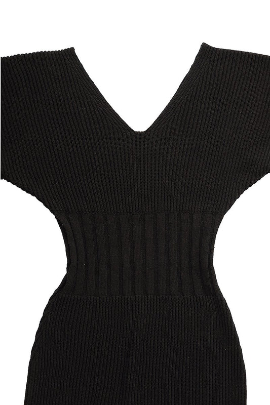 WRYHT- SLIT NECK KNIT DRESS - BLACK