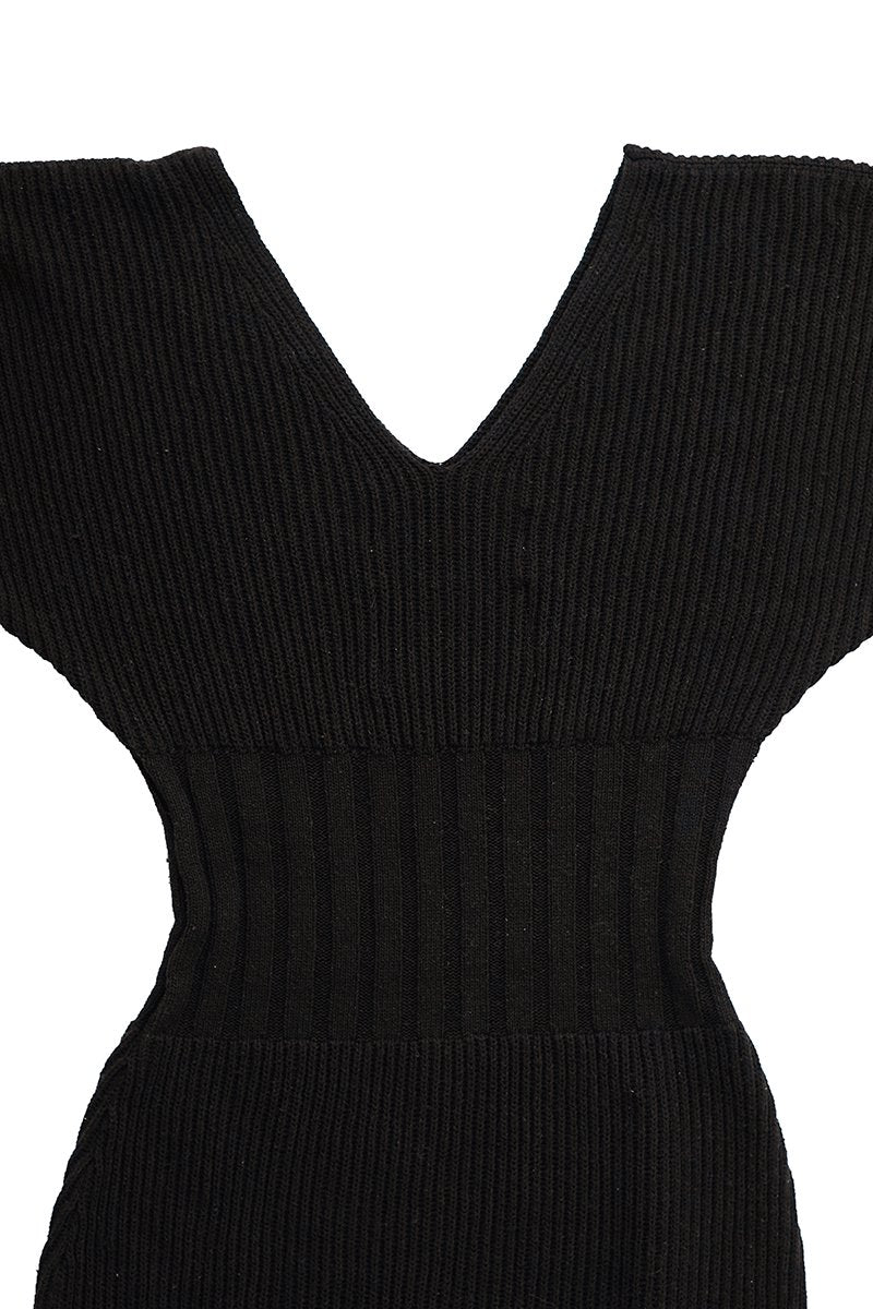 WRYHT- SLIT NECK KNIT DRESS - BLACK