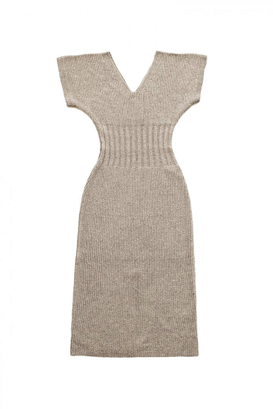 WRYHT- SLIT NECK KNIT DRESS - DUNE