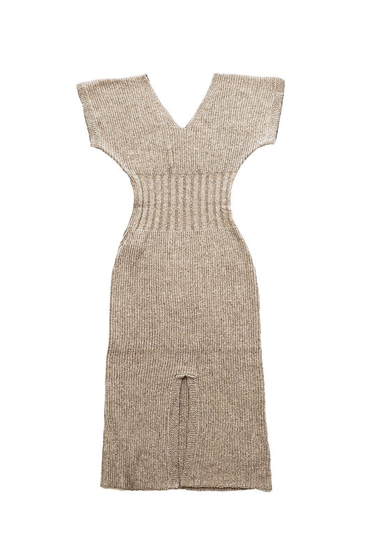 WRYHT- SLIT NECK KNIT DRESS - DUNE