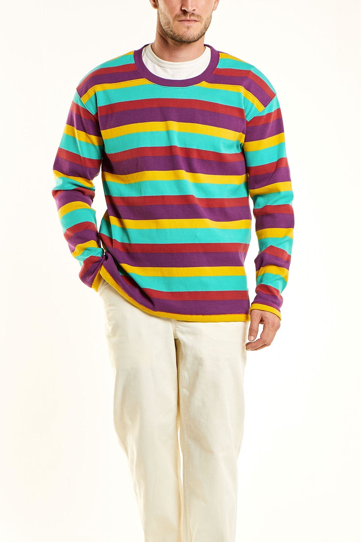 NIGEL CABOURN - LYBRO LONG SLEEVE CREW - MULTI STRIPE