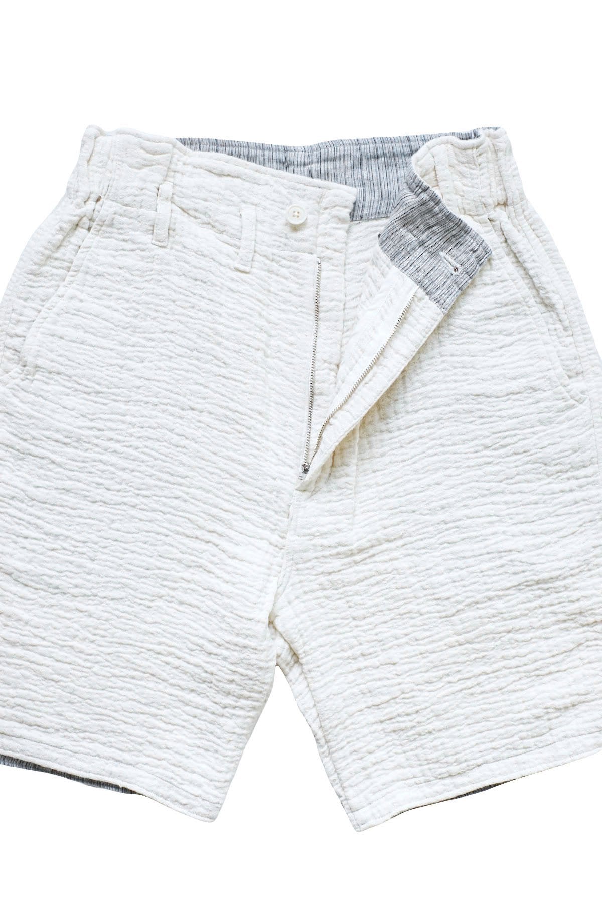 Porter Classic - SASHIKO LIGHT LINEN SHORT - WHITE