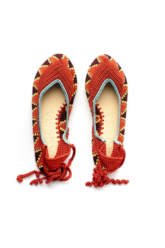 KASHURA - LACE UP BALLET SHOES - LOBSTER ORANGE