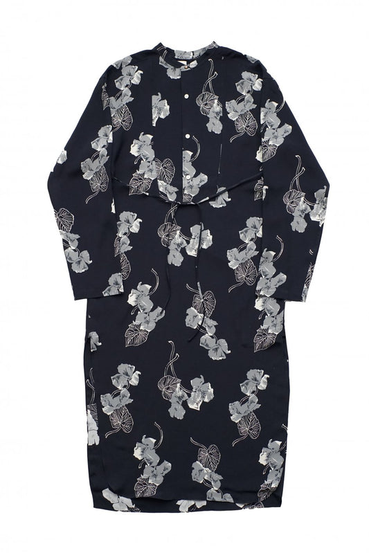 WRYHT - BACK-PLACKET BAND COLLER LONG SHIRTS - NAVY "FLOWER"