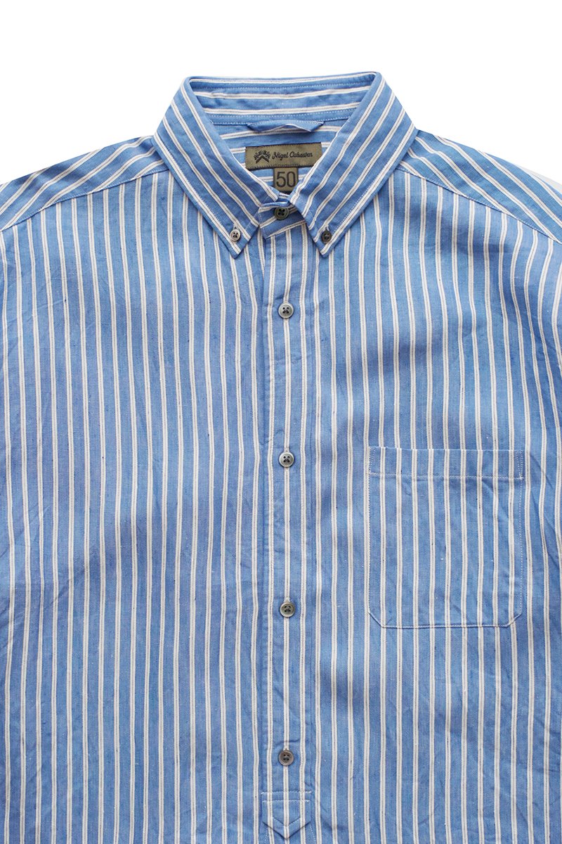 Nigel Cabourn - WIDE SHIRTS LINEN STRIPE - SAX