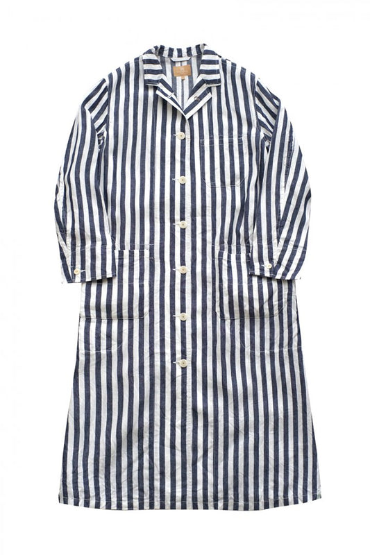 Nigel Cabourn woman - LONG ATELIER COAT STRIPE - NAVY