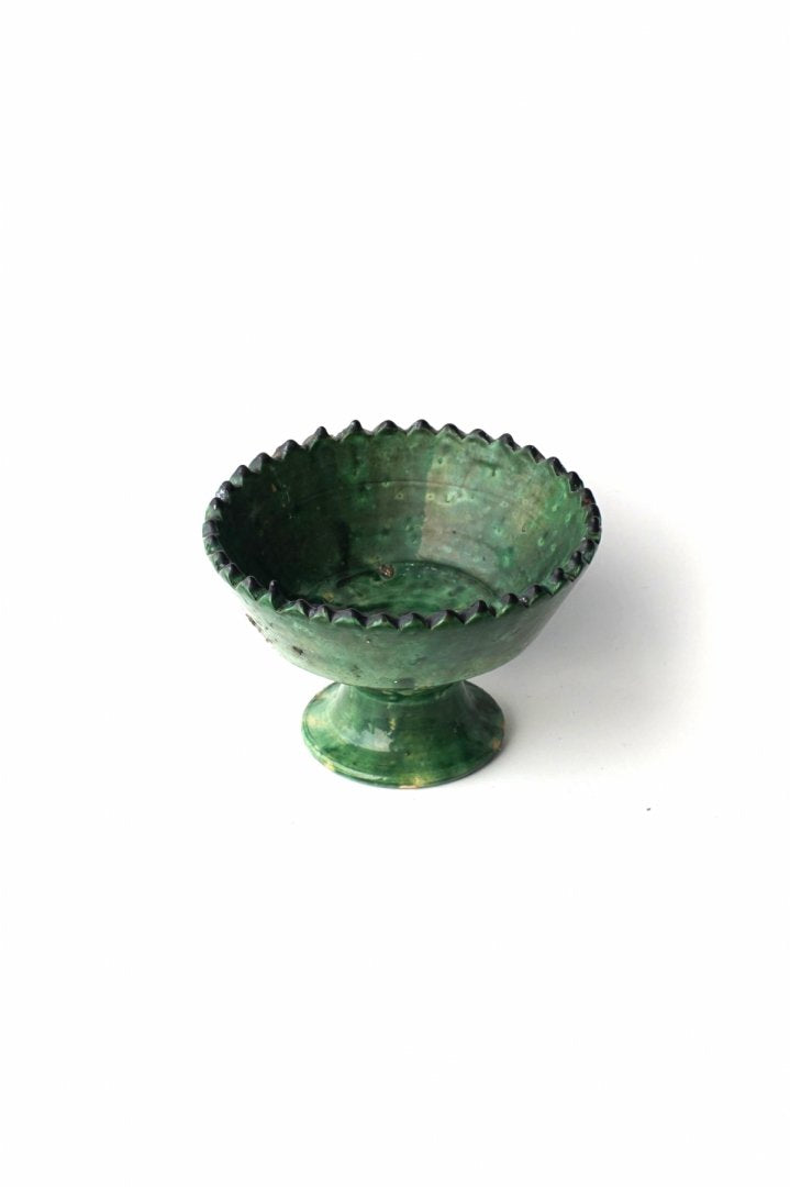 MOROCCO - TAMEGROUTE POTTERY COMPOTE DISH (M) - Green