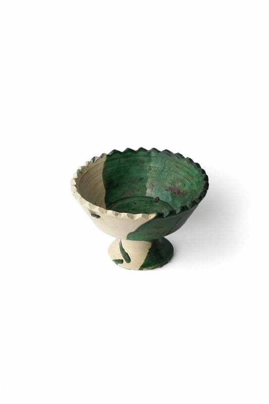 MOROCCO - TAMEGROUTE POTTERY COMPOTE DISH (M) - H/Green