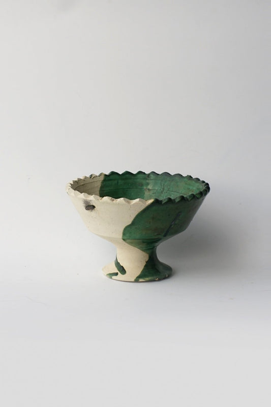 MOROCCO - TAMEGROUTE POTTERY COMPOTE DISH (M) - H/Green