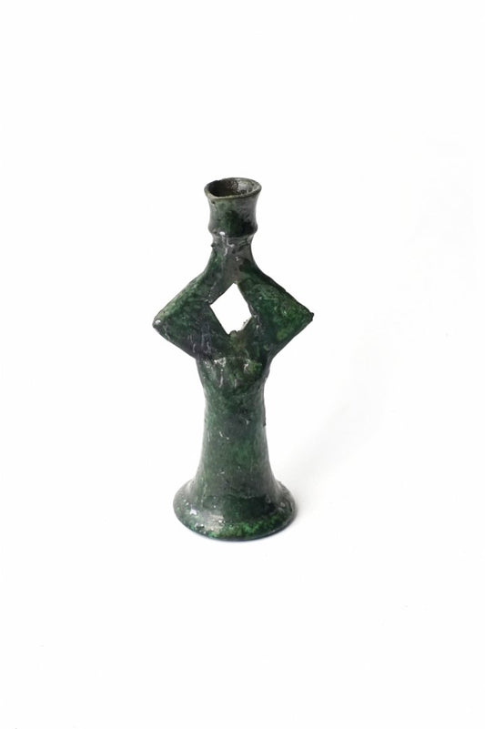 MOROCCO - TAMEGROUTE POTTERY CANDLE HOLDER - DIAMOND (S) - Green