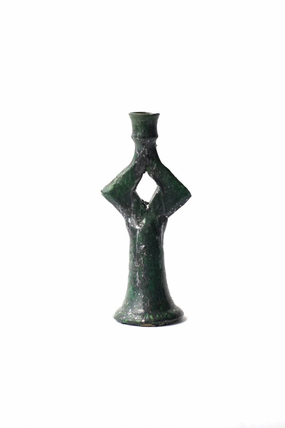 MOROCCO - TAMEGROUTE POTTERY CANDLE HOLDER - DIAMOND (S) - Green