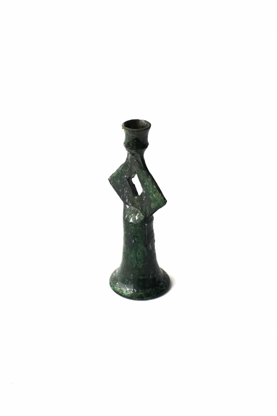 MOROCCO - TAMEGROUTE POTTERY CANDLE HOLDER - DIAMOND (S) - Green