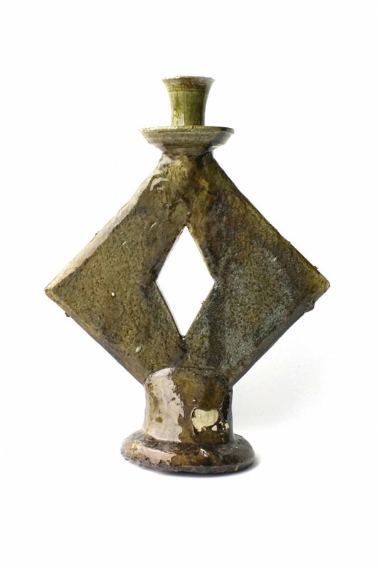 MOROCCO - TAMEGROUTE POTTERY CANDLE HOLDER - DIAMOND (L) - Yellow