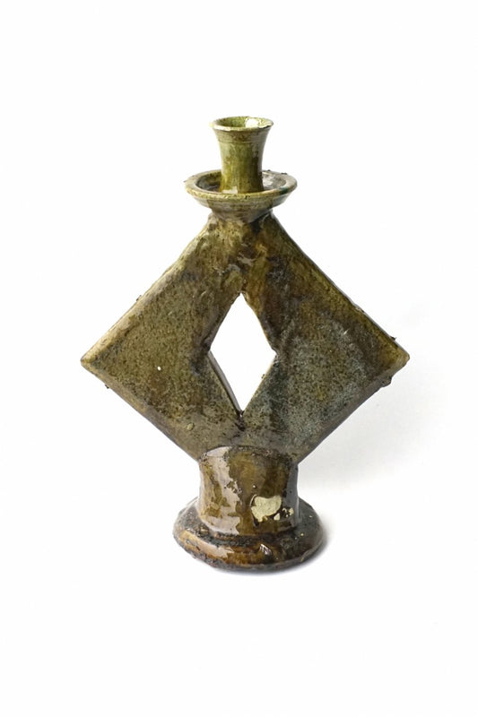 MOROCCO - TAMEGROUTE POTTERY CANDLE HOLDER - DIAMOND (L) - Yellow