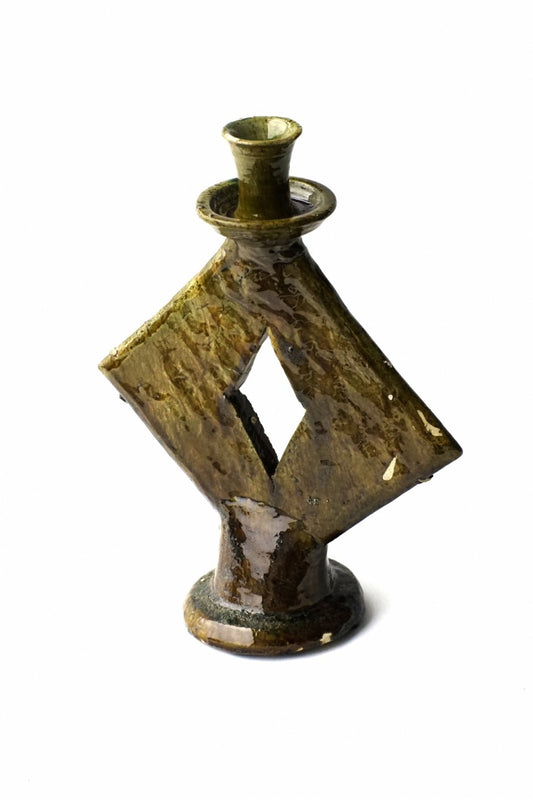 MOROCCO - TAMEGROUTE POTTERY CANDLE HOLDER - DIAMOND (L) - Yellow