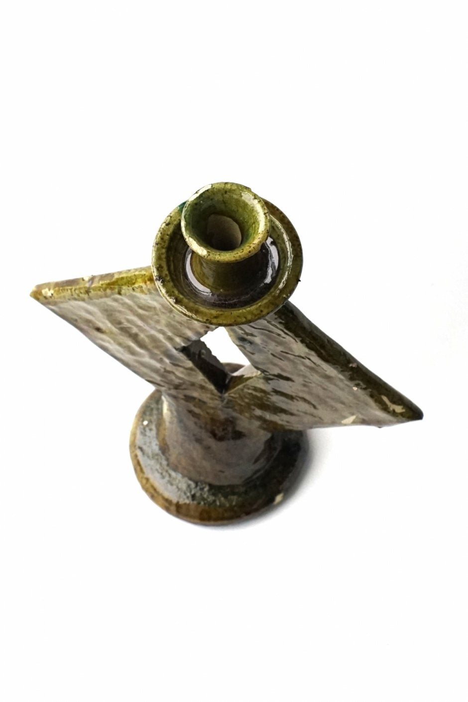 MOROCCO - TAMEGROUTE POTTERY CANDLE HOLDER - DIAMOND (L) - Yellow