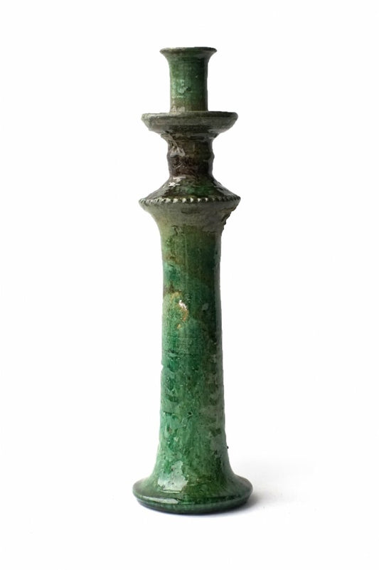 MOROCCO - TAMEGROUTE POTTERY CANDLE HOLDER - Green