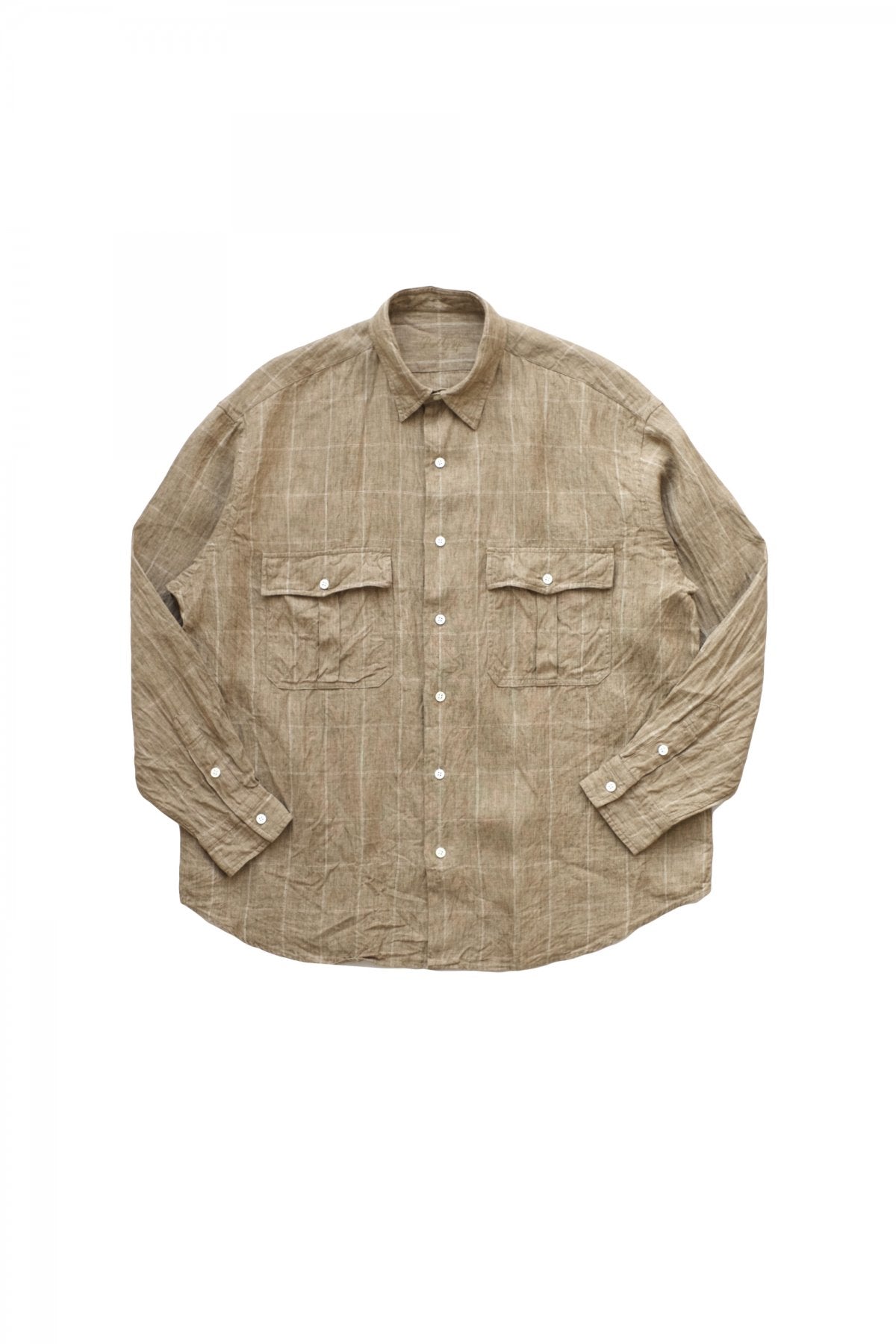 Porter Classic - ROLL UP LINEN CHECK SHIRT - GOLD