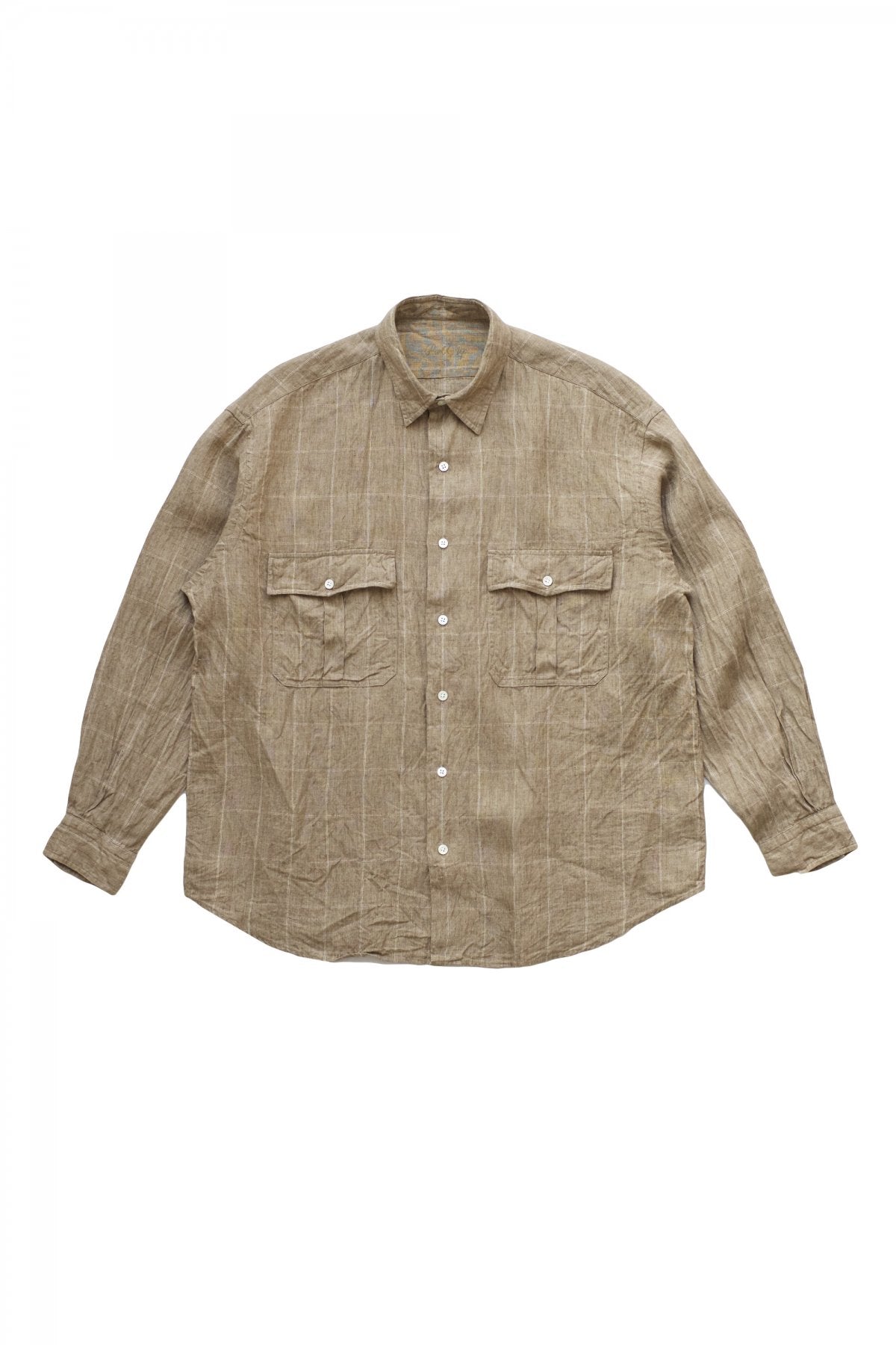 Porter Classic - ROLL UP LINEN CHECK SHIRT - GOLD