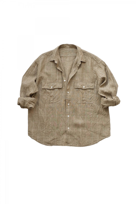 Porter Classic - ROLL UP LINEN CHECK SHIRT - GOLD