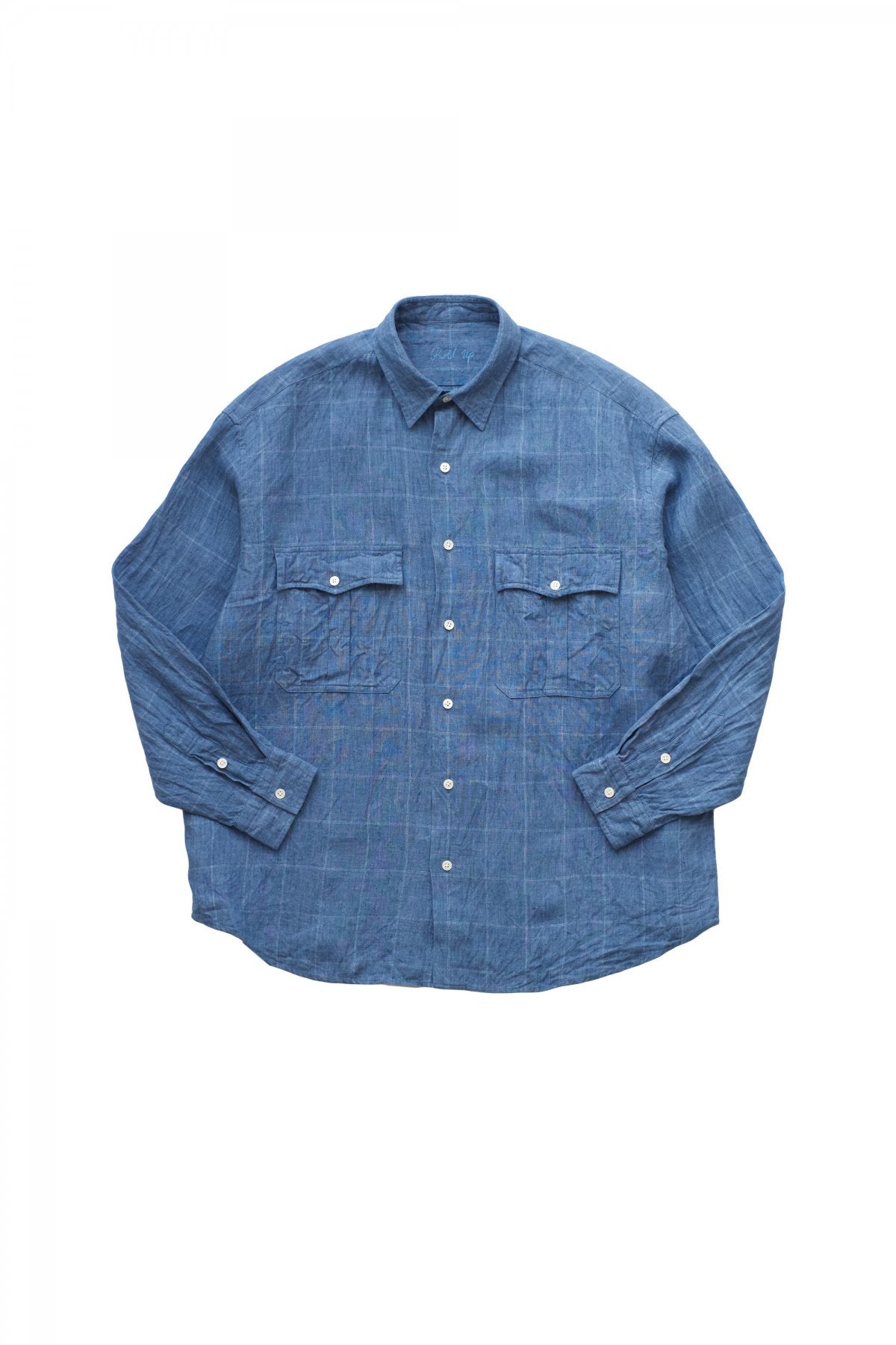 Porter Classic - ROLL UP LINEN CHECK SHIRT - BLUE