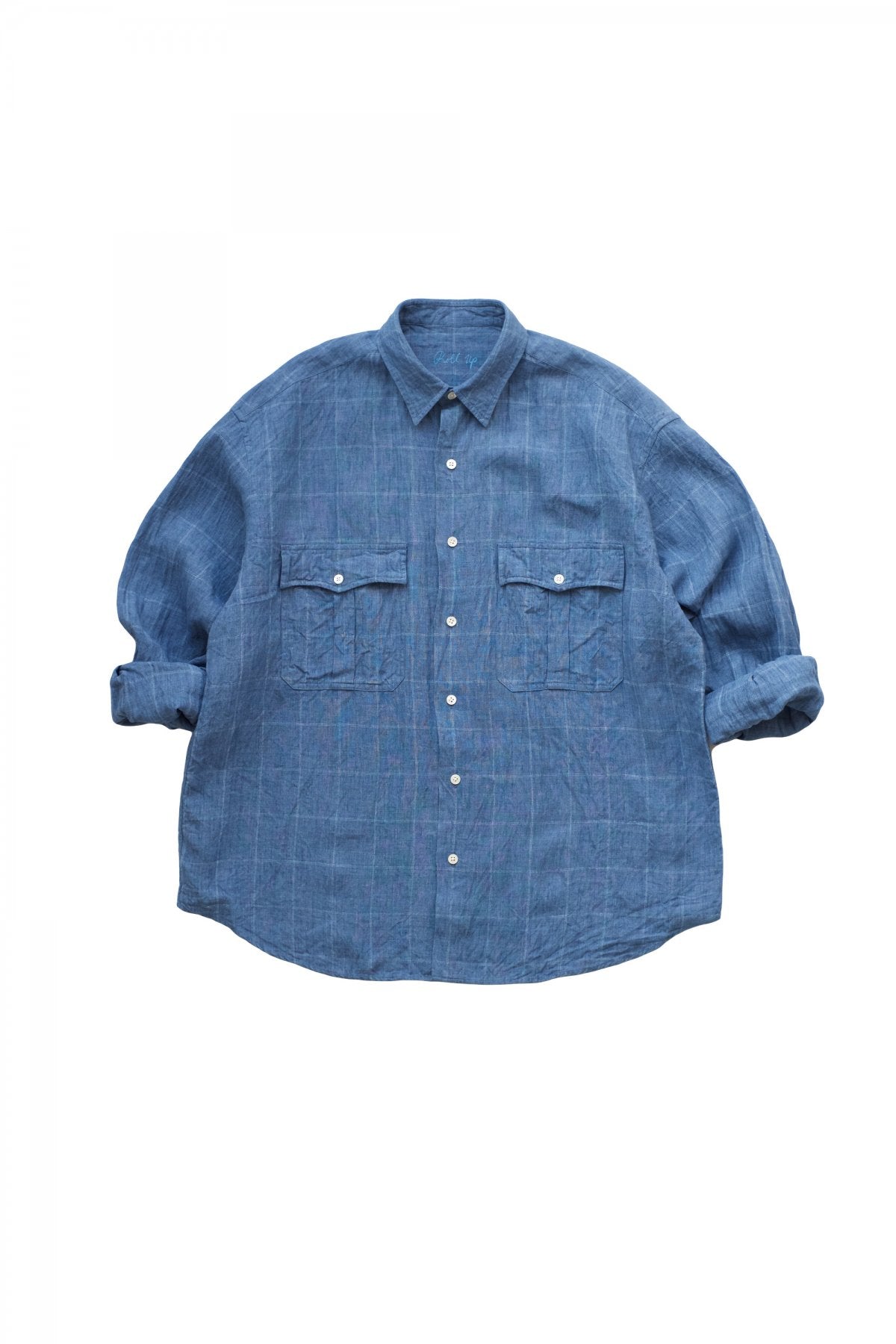 Porter Classic - ROLL UP LINEN CHECK SHIRT - BLUE