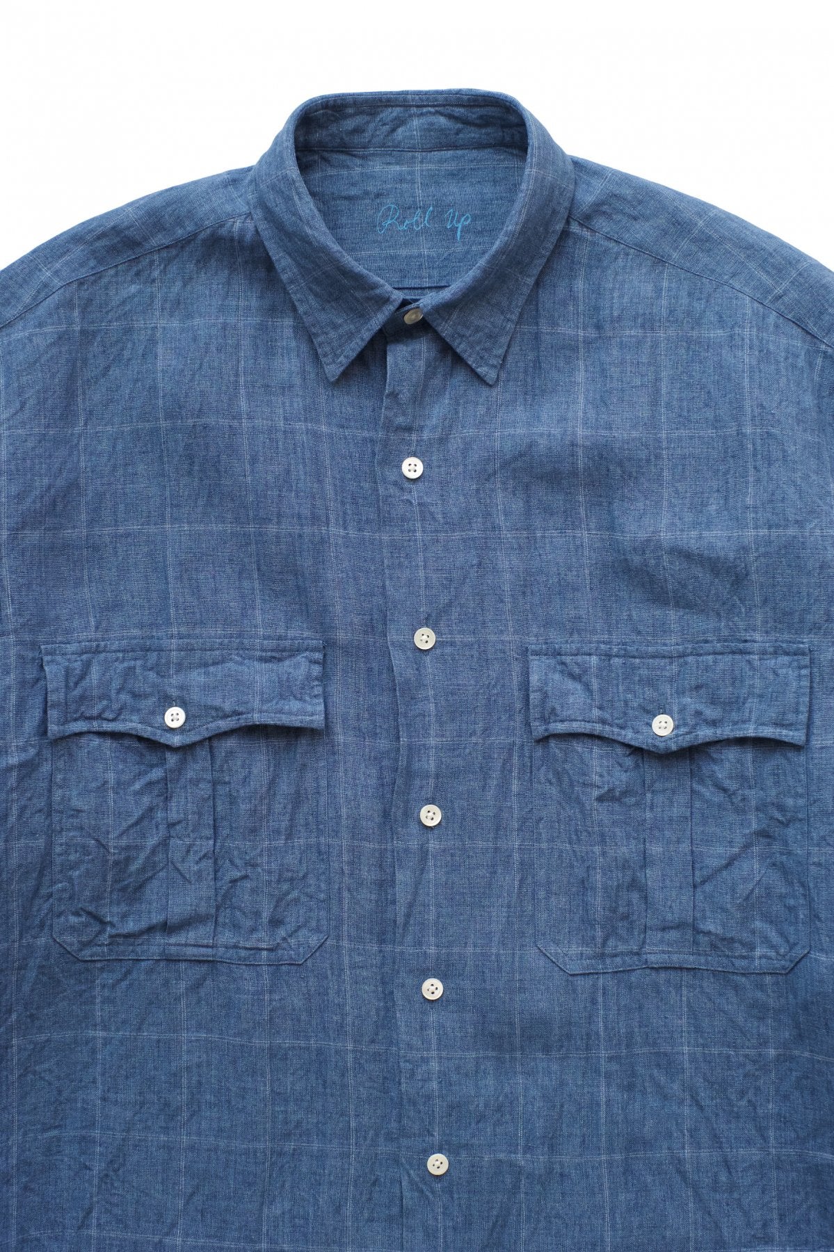 Porter Classic - ROLL UP LINEN CHECK SHIRT - BLUE