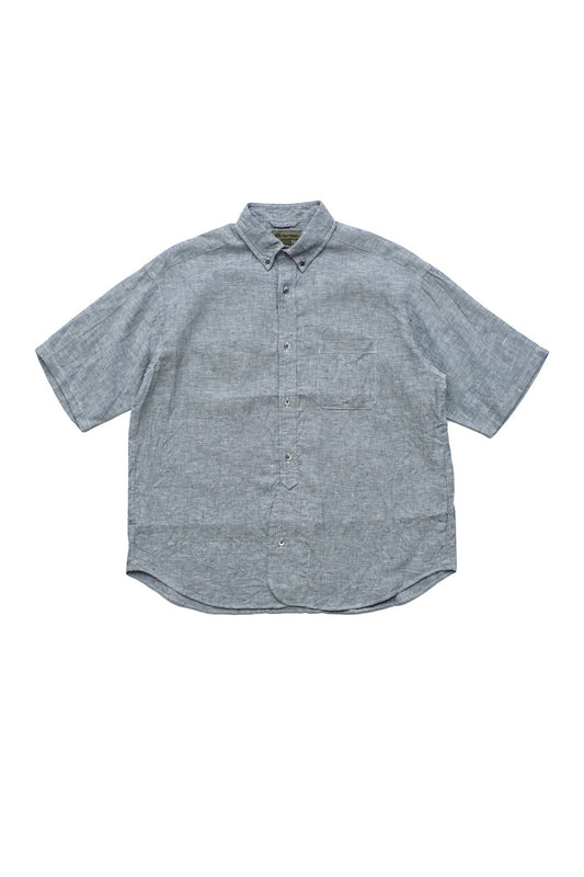 Nigel Cabourn - WIDE SHIRTS S/S LINEN OX - BLUE