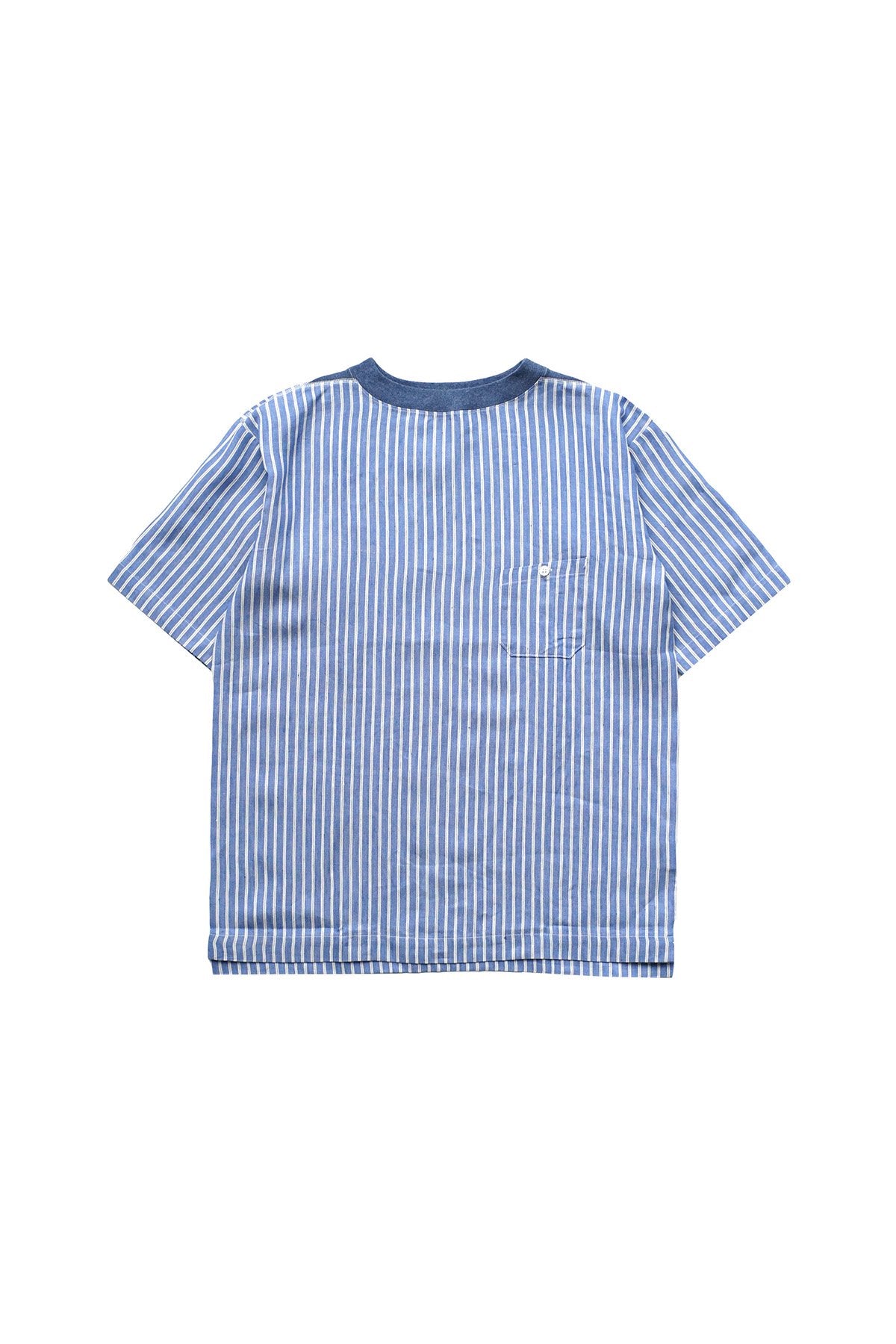 Nigel Cabourn - BIG POCKET T-SHIRT LINEN STRIPE - SAX