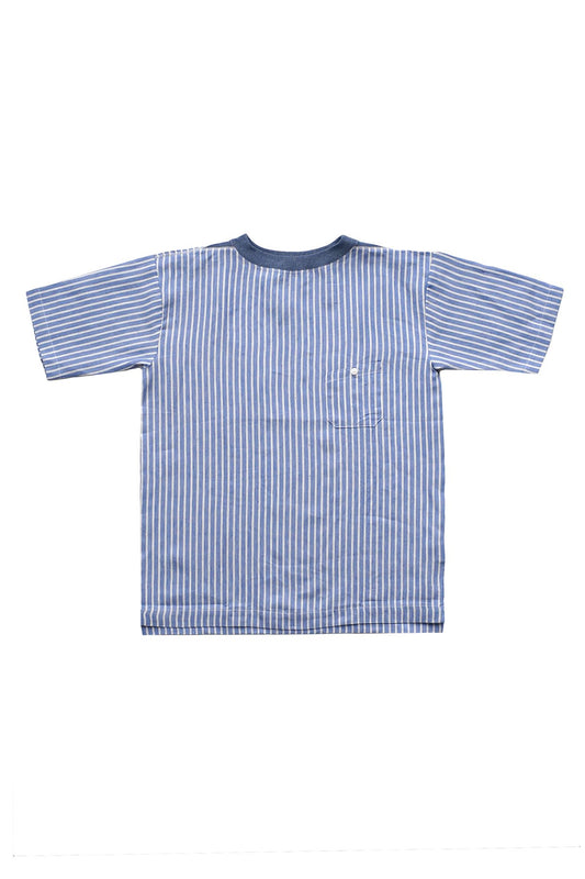 Nigel Cabourn - BIG POCKET T-SHIRT LINEN STRIPE - SAX