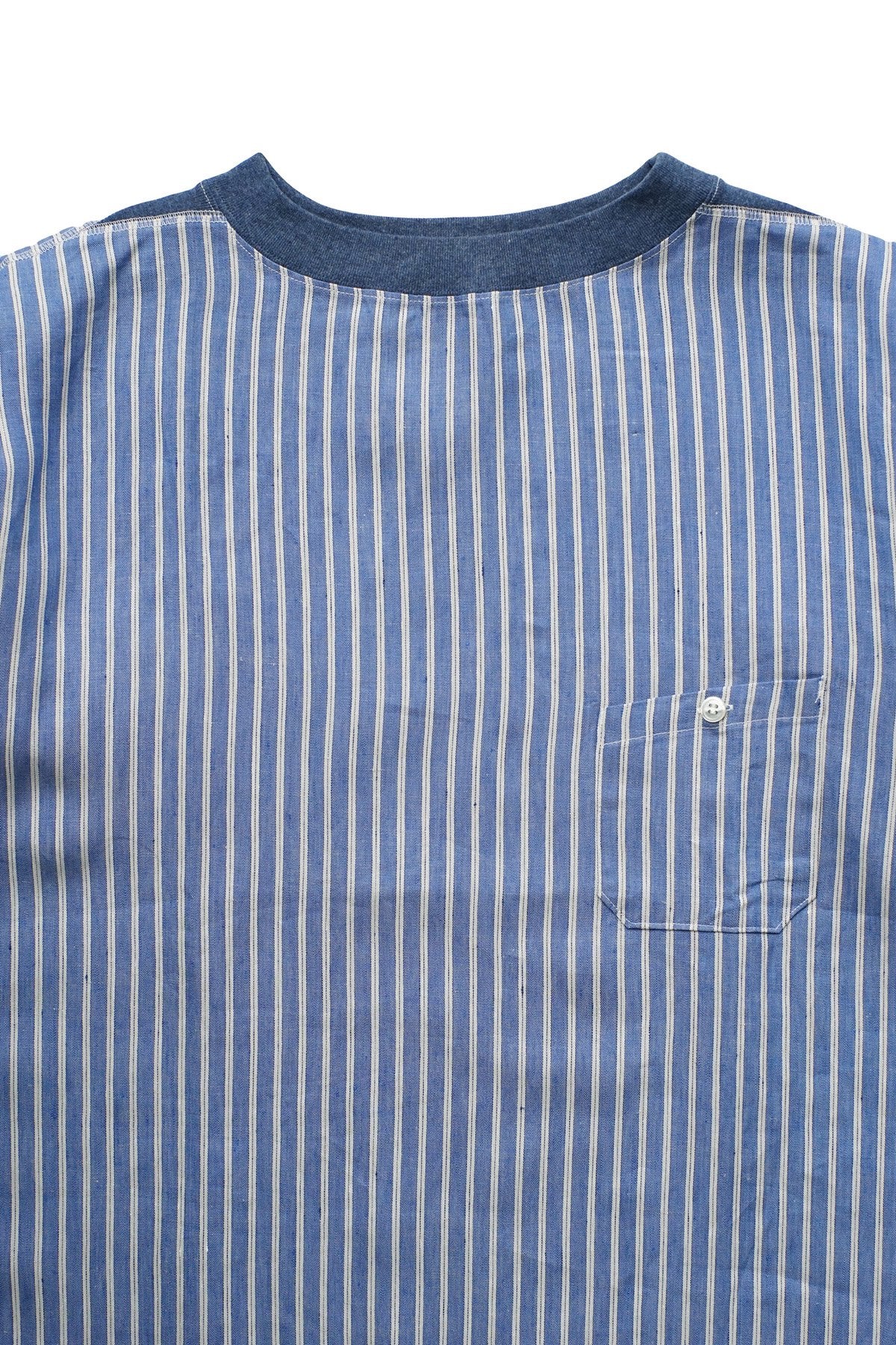 Nigel Cabourn - BIG POCKET T-SHIRT LINEN STRIPE - SAX