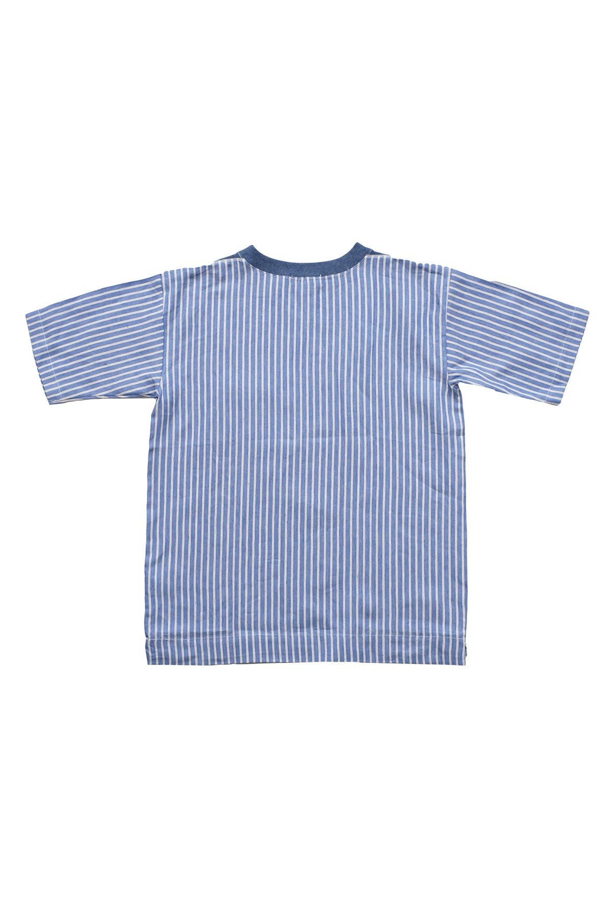 Nigel Cabourn - BIG POCKET T-SHIRT LINEN STRIPE - SAX