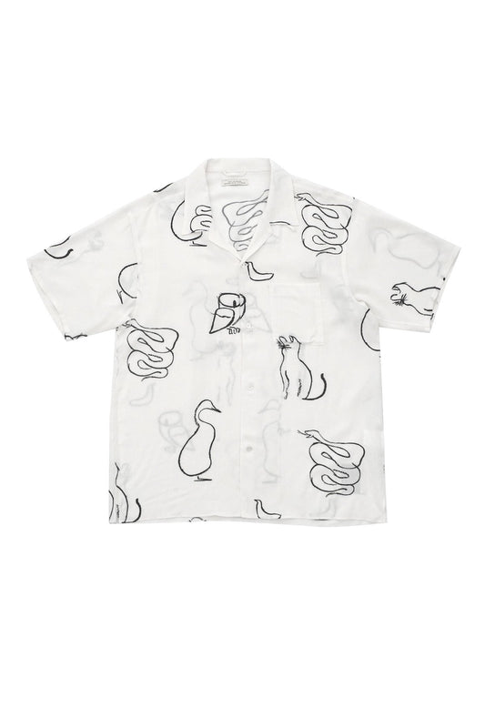 OLD JOE - ORIGINAL PRINTED OPEN COLLAR SHIRTS(SHORT SLEEVE) - DRAWING WHITE