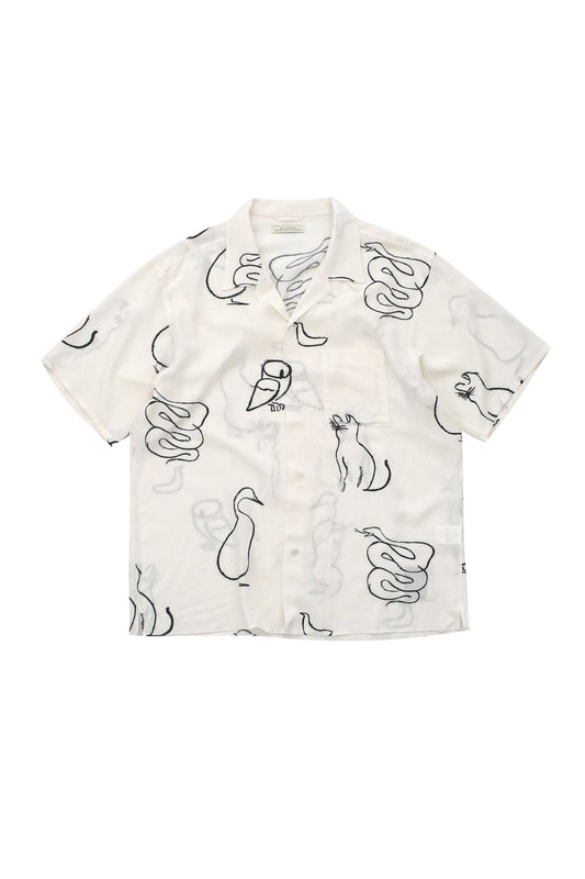 OLD JOE - ORIGINAL PRINTED OPEN COLLAR SHIRTS(SHORT SLEEVE) - DRAWING WHITE