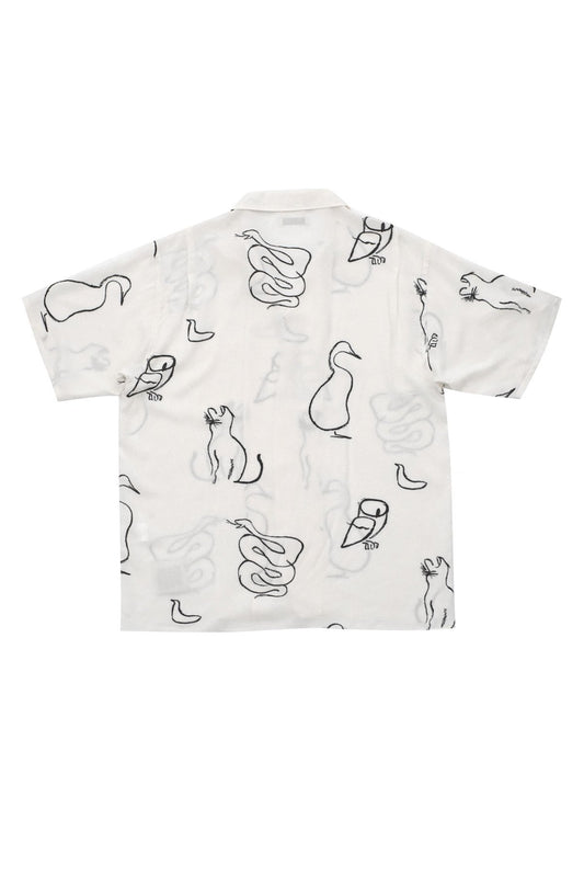 OLD JOE - ORIGINAL PRINTED OPEN COLLAR SHIRTS(SHORT SLEEVE) - DRAWING WHITE