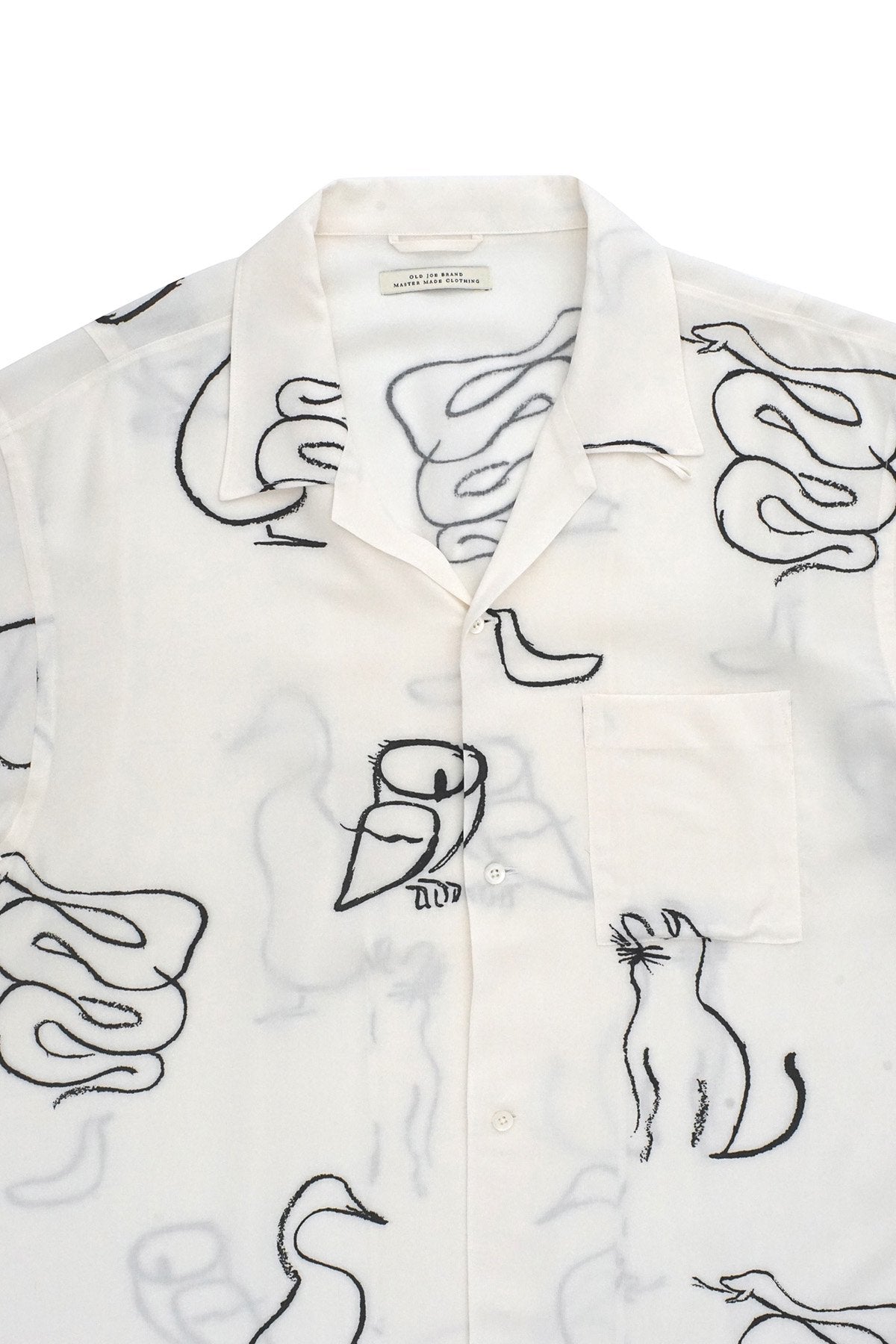 OLD JOE - ORIGINAL PRINTED OPEN COLLAR SHIRTS(SHORT SLEEVE) - DRAWING WHITE