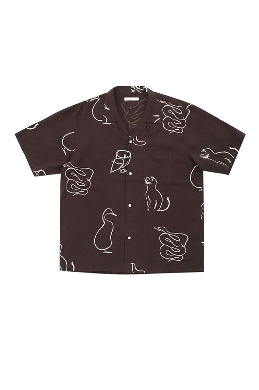 OLD JOE - ORIGINAL PRINTED OPEN COLLAR SHIRTS(SHORT SLEEVE) - DRAWING COFFEE