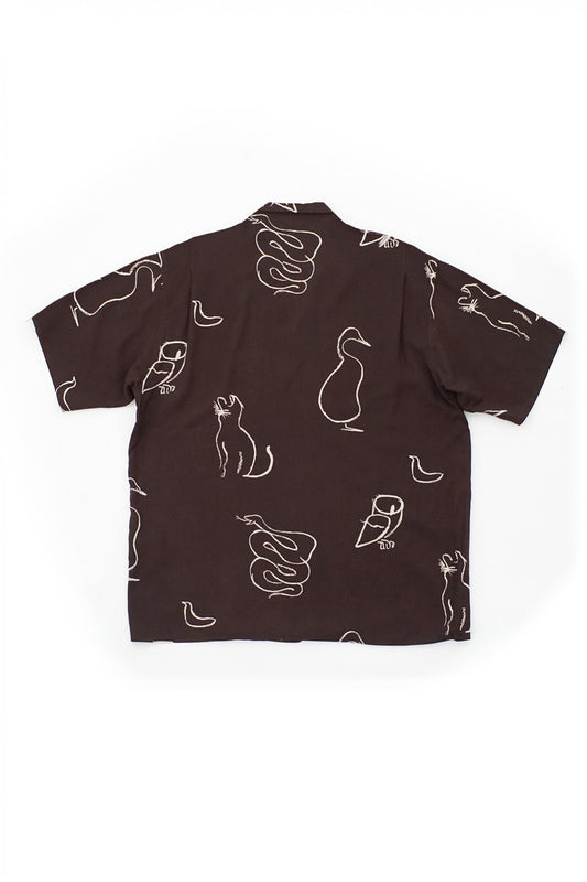 OLD JOE - ORIGINAL PRINTED OPEN COLLAR SHIRTS(SHORT SLEEVE) - DRAWING COFFEE