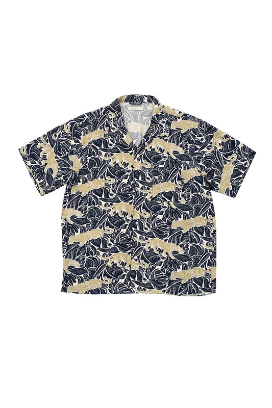 OLD JOE - ORIGINAL PRINTED OPEN COLLAR SHIRTS(SHORT SLEEVE) - PANTHER COBALT