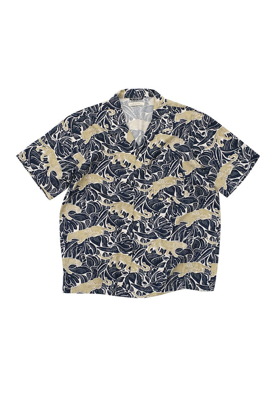 OLD JOE - ORIGINAL PRINTED OPEN COLLAR SHIRTS(SHORT SLEEVE) - PANTHER COBALT