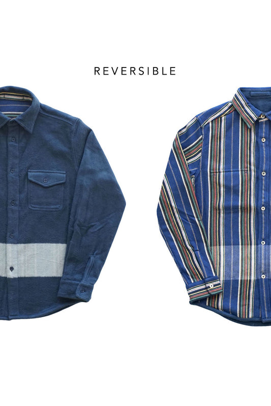 Nigel Cabourn - BLANKET REVERSIBLE FLANNEL SHIRT - BLUE