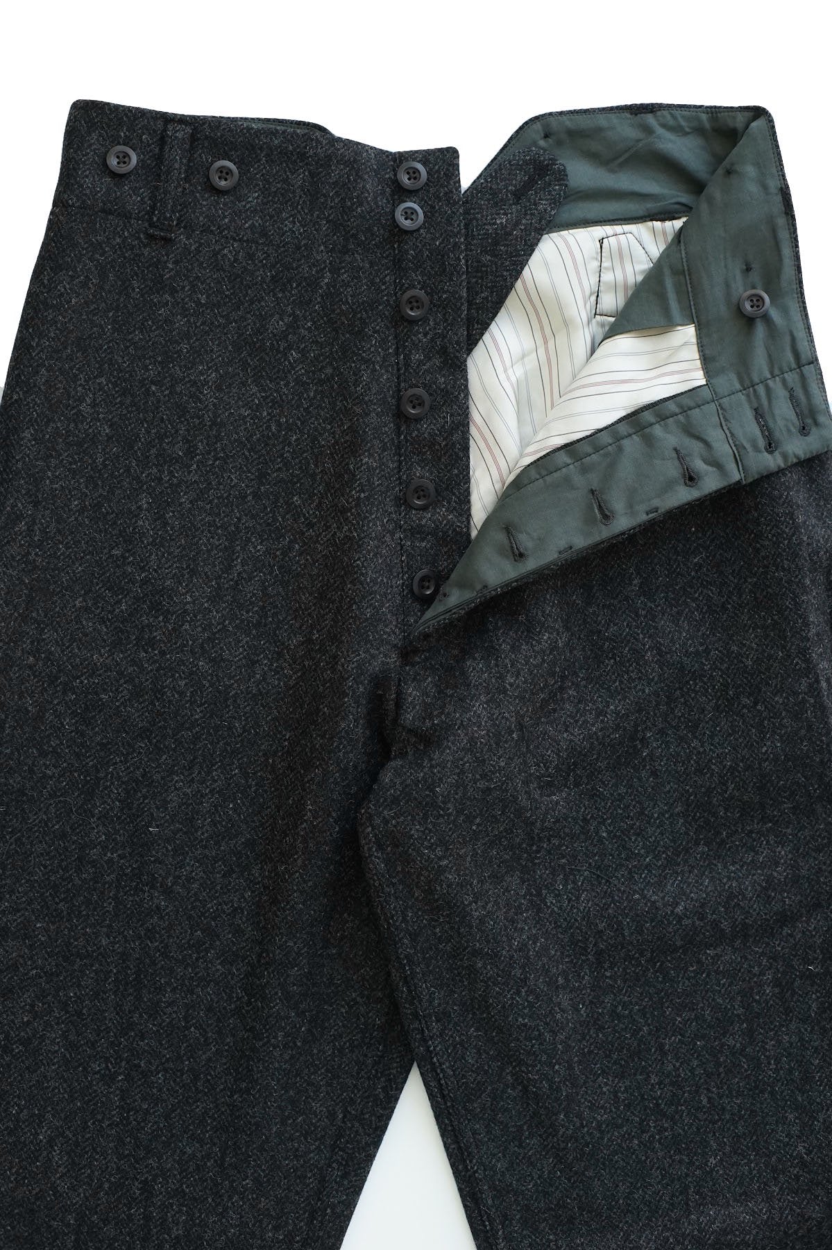 Nigel Cabourn - WOOL FARM PANT HERRINGBONE WOOL - CHACOAL GRAY