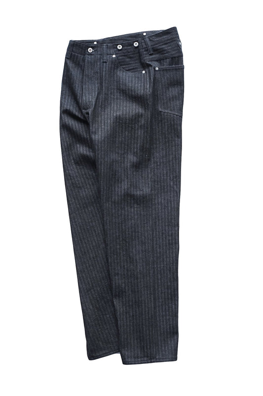 OLD JOE - TRIPPLE NEEDLE BELTLESS JEANS - INDIGO HERRINGBONE