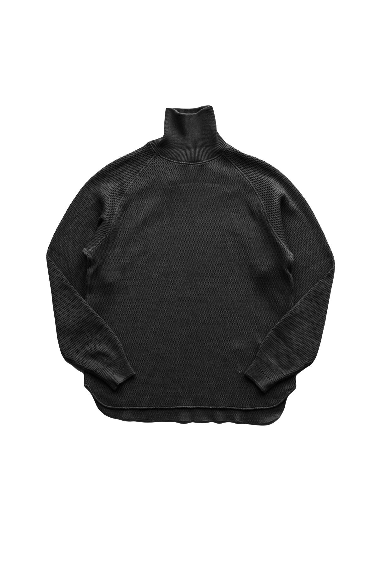 OLD JOE - HONEYCOMB WUFFLE MOCK-NECK SHIRTS - BLACK